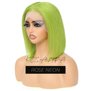 Rose Pink Short Colored Bob Human Hair Wigs Brazilian 13X4 Straight Lace Front Wigs Transparent Lace Pre Plucked Colored Wig