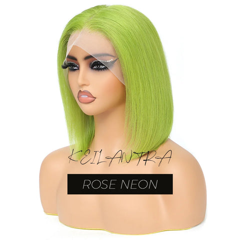 Rose Pink Short Colored Bob Human Hair Wigs Brazilian 13X4 Straight Lace Front Wigs Transparent Lace Pre Plucked Colored Wig