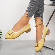 Women's shoes 2025 Soft Sole and Soft Surface Single Shoes Summer New Shallow Mouth Metal Buckle Non-slip Square Heel Shoes