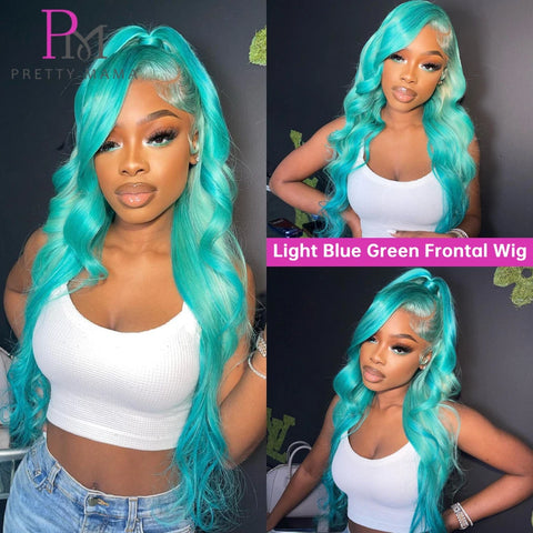 13x6 Cyan Blue Lace Front Wig Body Wave Light Green Lace Front Wig Human Hair Pre Plucked Blonde 613 Lace Frontal Wigs For Women