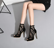 Women's Boots summer Fish mouth Open toe Hollow zipper Metal Decoration  High heel Women's shoe plus size 29-52 high11cm