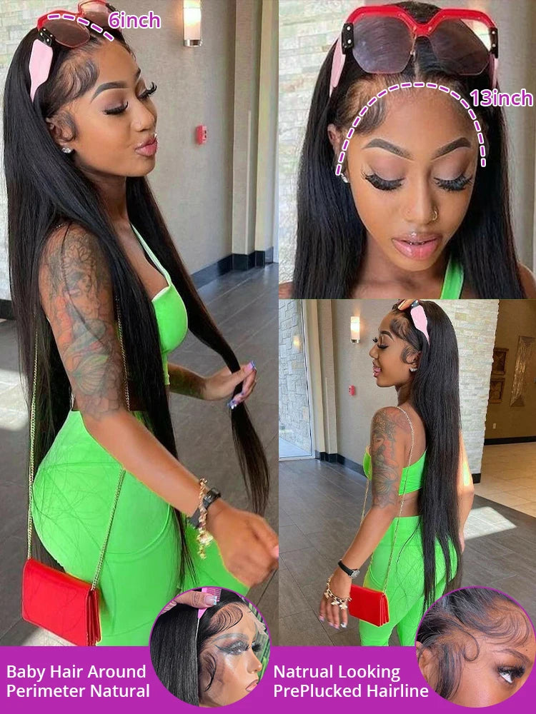 46 50 Inch 13x4 13x6 HD Transparent Straight Lace Front Wig 300Density Brazilian 360 Full Lace Frontal Human Hair Wigs For Women