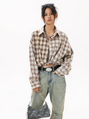 Women's Elegant Blouse Cotton Plaid Shirts Jackets Middle-aged Fashion Women's Clothing 2024 Sales Couples Shirts and Blouses