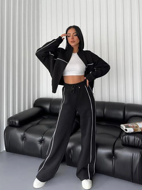 womens clothing 2 pieces set Casual Sports Suits Long Sleeved Half High Collar Cardigan Sweater Trouser Tracksuit Women Clothing