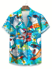 Men Shirts Cartoon Shark Hawaiian Shirt  Men Clothing