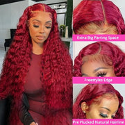 Burgudny Red Kinky Curly Human Hair Wigs Deep Wave 13x4 HD Lace Frontal Wigs 99J Red HD Lace Front 100% Human Hair Wig For Women