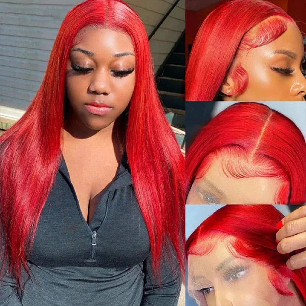 30 40 Inch Brazilian 99J Burgundy 13x6 HD Lace Front Wigs Human Hair Wig 200% Red Color Straight 13X4 Lace Frontal Wig For Women