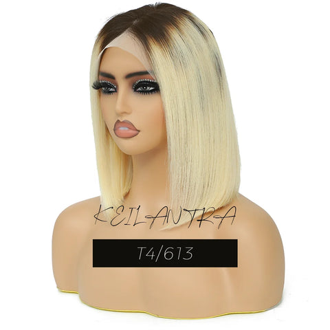 Rose Pink Short Colored Bob Human Hair Wigs Brazilian 13X4 Straight Lace Front Wigs Transparent Lace Pre Plucked Colored Wig