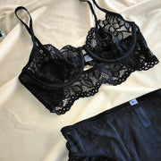 MOYISU White See-through Lace Big Breasts Small Bra Underwear Ultra Thin Set Sexy Pure Desire Underwear Underwear Underwear Set