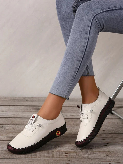 Women  Vintage Breathable Shoes Platform Loafers Lace Up Leather Hollow Slip-On New Fashion Casual Mom Shoe Zapatos Mujer 2024