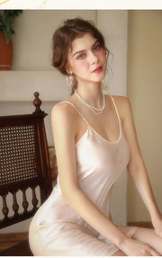 Sexy Sleepwear Women Solid Silk O-Neck Nightgown Soft Satin Lingerie Night Dress Sleeveless Sleepwear Female Clothes