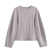 Women's Suit 2025 Spring New Women's Clothing Fashion Long Sleeve O-neck Pleated Top Double-Sided Fabric Office Top Casual Pants