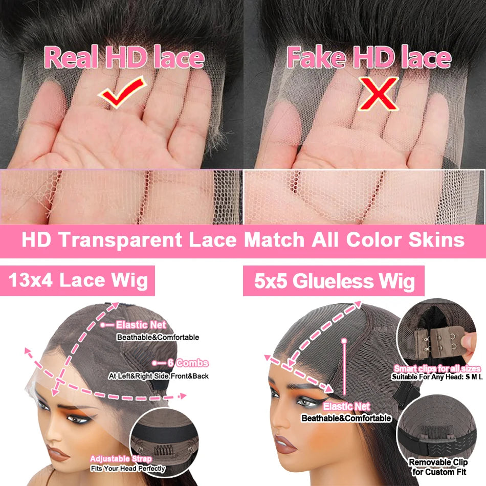 200% Hd Transparent Bone Straight 13x4 Lace Frontal Wigs Pre Plucked Brazilian Remy Hair 5x5 Glueless Wigs Human Hair For Women