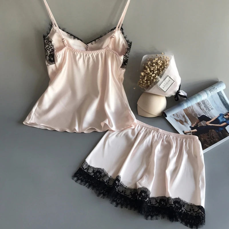 1 set of women's sleepwear set, fashionable V-neck lace sexy sleepwear, sleepwear pants set, new comfortable sleepwear