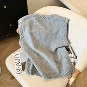 Women's Clothing Vintage Fashion Cartoon Embroidery Sweater Vest Spring New Soft Loose O-neck Sleeveless Knitted Tops