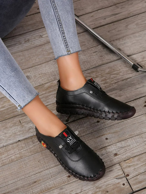 Women  Vintage Breathable Shoes Platform Loafers Lace Up Leather Hollow Slip-On New Fashion Casual Mom Shoe Zapatos Mujer 2024