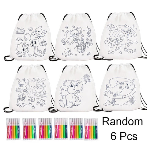 Coloring Drawstring Bags Cartoon Coloring Bags Party Drawstring Bags Birthday Party Favor DIY Party Gift Bags Backpacks