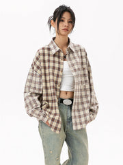Women's Elegant Blouse Cotton Plaid Shirts Jackets Middle-aged Fashion Women's Clothing 2024 Sales Couples Shirts and Blouses