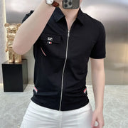 Men's Clothing White Cotton Tee Summer Minimalist Polo Neck Slim Fit Casual Sophisticated Office Ready Fashion Solid Color
