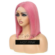 Rose Pink Short Colored Bob Human Hair Wigs Brazilian 13X4 Straight Lace Front Wigs Transparent Lace Pre Plucked Colored Wig