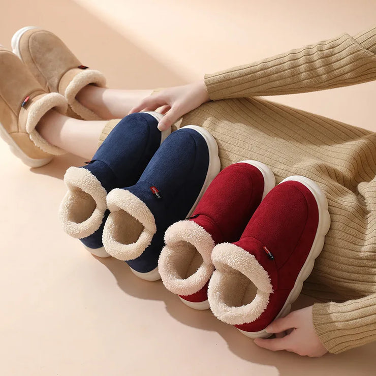 Smile PoP Winter Plush Men Cotton Shoes Warm Plush Men House Slippers Outdoor Soft Non Slip Women&