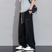 2025 Spring Summer New Vintage Washed Cotton Jeans for Men Clothing Drawstring Straight Men Pants