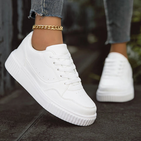 Women Shoes Lightweight Breathable Ladies White Flats Sneakers Party Casual Sports Running Fashion Office Lace-up Details Shoe
