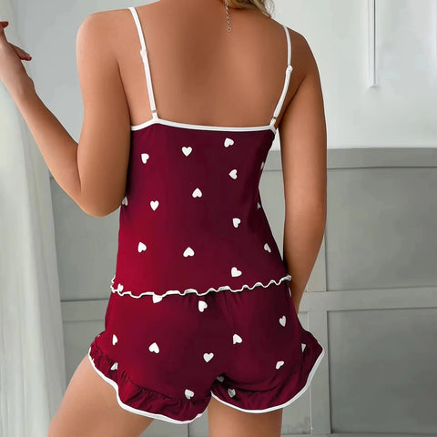 Summer Sleepwear Women Sleepwear Sleeveless Shorts Set 2 PieceS Lace Sleepwear Vest Sleeping Home Clothes New Valentine&