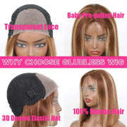 Straight Highlight Glueless Wigs Human Hair Ready To Wear 6X4 Lace Frontal Honey Blonde Short Bob Brazilian Human Hair Wig
