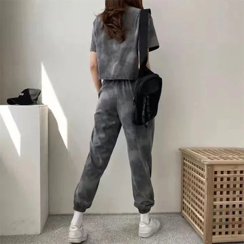 Women Clothing Sets Short Sleeve T-shirt+Pant 2Pcs 2024 Summer Camouflage Tie-Dyed Loose Tees Tops Sports Casual Suit New