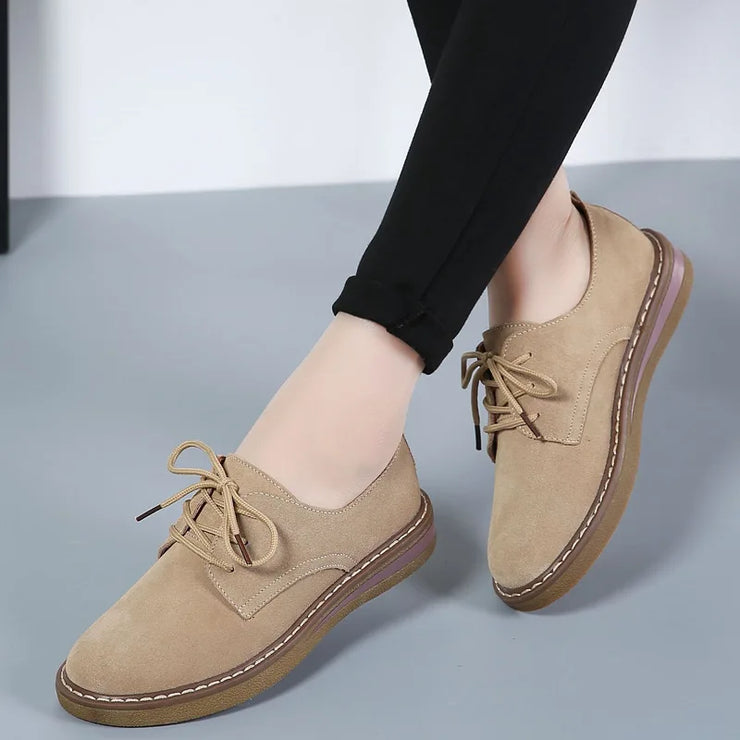 Fashion Woman Comfortable Daily Business Office Shoes Lace Up Genuine Leather Casual Women&