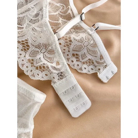 MOYISU White See-through Lace Big Breasts Small Bra Underwear Ultra Thin Set Sexy Pure Desire Underwear Underwear Underwear Set