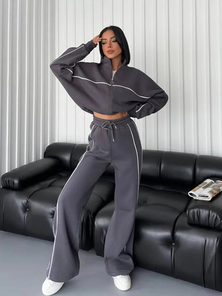 womens clothing 2 pieces set Casual Sports Suits Long Sleeved Half High Collar Cardigan Sweater Trouser Tracksuit Women Clothing