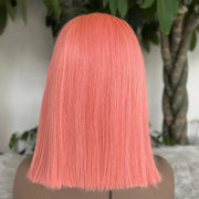 13x4 Short Bob Wig HD Transparent Lace Light Pink Wig Preplucked Lace Frontal Wigs Brazilian Virgin Human Hair 14 Inch 10 Inch