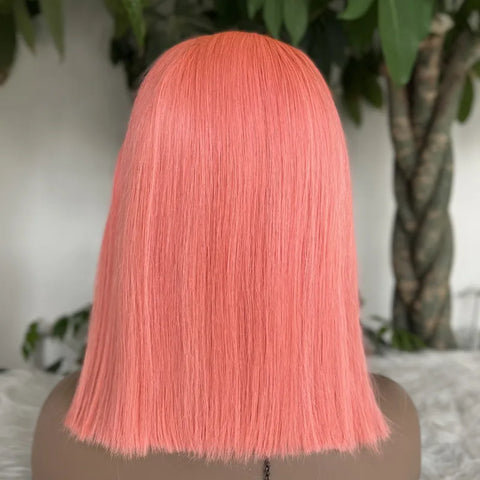 13x4 Short Bob Wig HD Transparent Lace Light Pink Wig Preplucked Lace Frontal Wigs Brazilian Virgin Human Hair 14 Inch 10 Inch