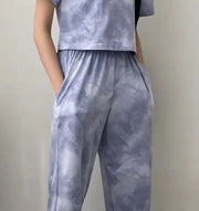 Women Clothing Sets Short Sleeve T-shirt+Pant 2Pcs 2024 Summer Camouflage Tie-Dyed Loose Tees Tops Sports Casual Suit New