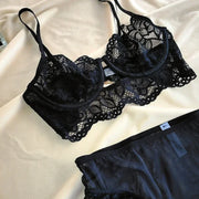 MOYISU White See-through Lace Big Breasts Small Bra Underwear Ultra Thin Set Sexy Pure Desire Underwear Underwear Underwear Set