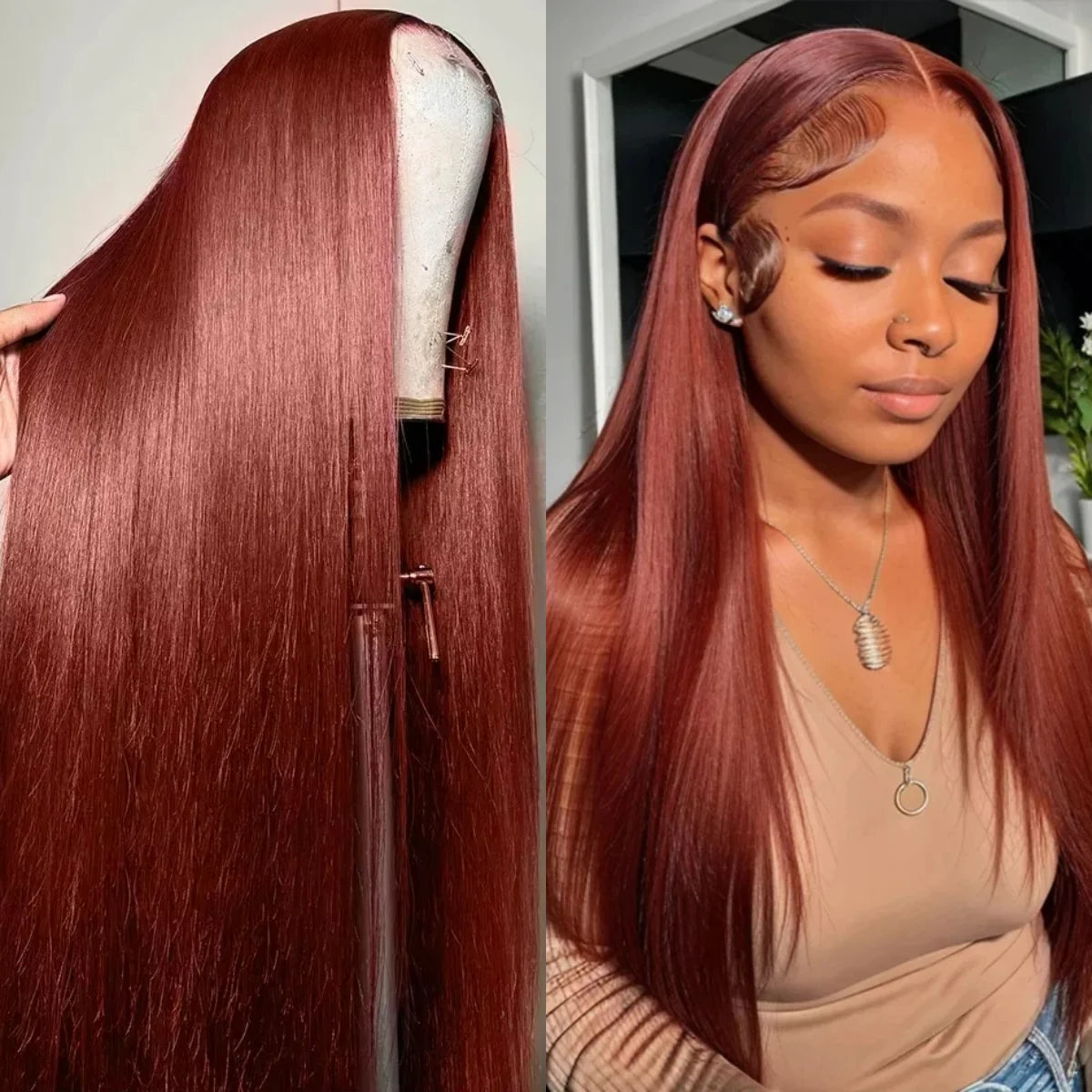 30 inch Reddish Brown Straight Wigs 13x4 HD Lace Human Hair Wig Pre Plucked Colored Lace Frontal Wigs Brazilian 100%Human Wig