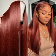 30 inch Reddish Brown Straight Wigs 13x4 HD Lace Human Hair Wig Pre Plucked Colored Lace Frontal Wigs Brazilian 100%Human Wig