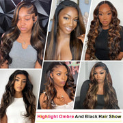 1B/30 Body Wave Highlight Wig Human Hair 30 Inch 13x4 HD Lace Frontal Wig 180 Density Natural Brazilian Hair Wig For Black Women