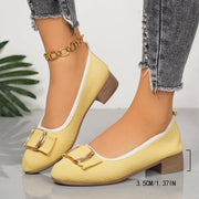Women's shoes 2025 Soft Sole and Soft Surface Single Shoes Summer New Shallow Mouth Metal Buckle Non-slip Square Heel Shoes