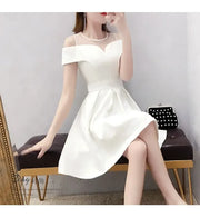 Women's Clothing White Off-Shoulder Dress New Summer Elegant Simple Style Slim Fit A-Line Midi Dress Fresh Chic Casual Fashion