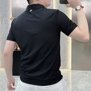 Men's Clothing White Cotton Tee Summer Minimalist Polo Neck Slim Fit Casual Sophisticated Office Ready Fashion Solid Color