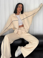 womens clothing 2 pieces set Casual Sports Suits Long Sleeved Half High Collar Cardigan Sweater Trouser Tracksuit Women Clothing