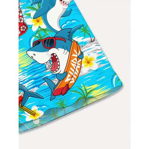 Men Shirts Cartoon Shark Hawaiian Shirt  Men Clothing