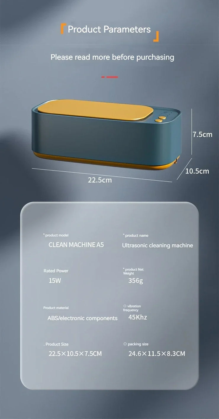 Electric Ultrasonic Glasses Cleaner, 3-Speed Vibrating Machine for Jewelry, Watches, and Contact Lenses