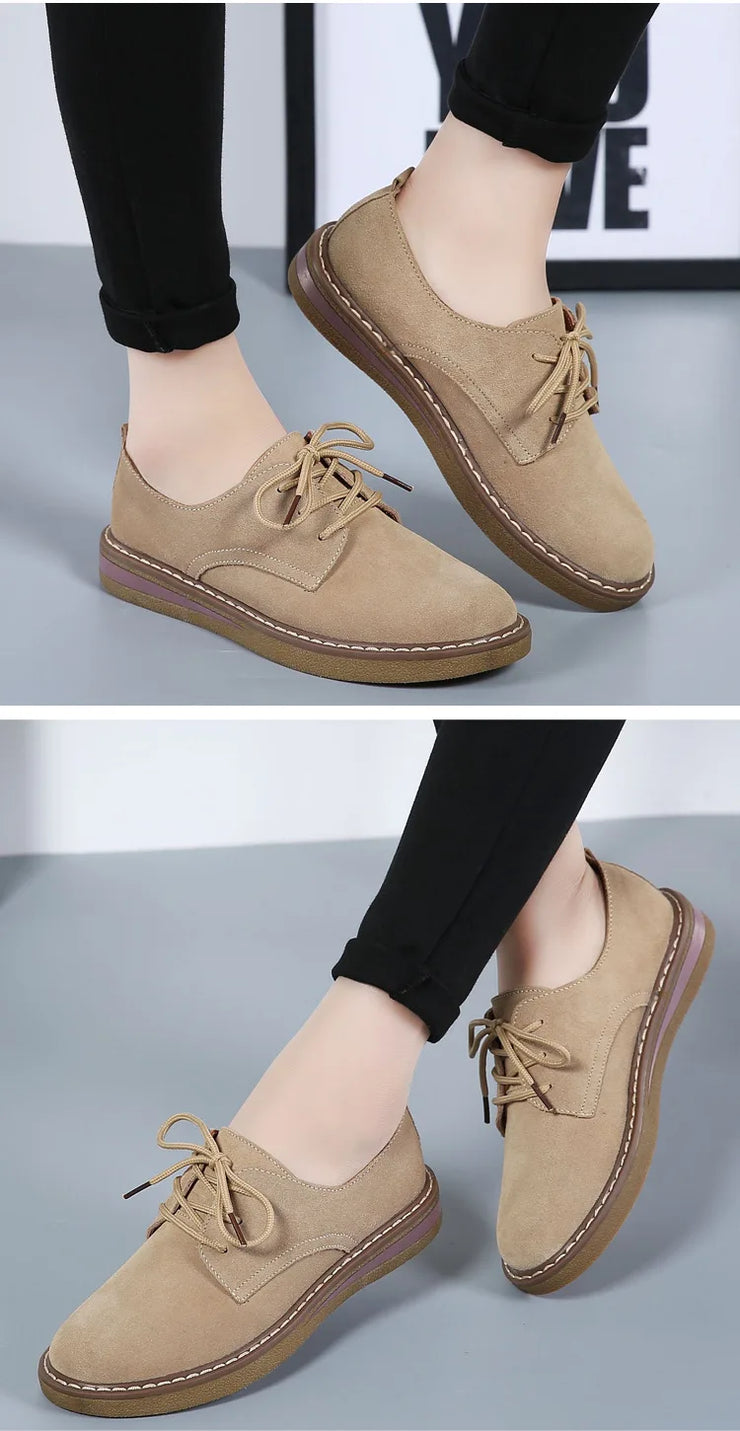 Fashion Woman Comfortable Daily Business Office Shoes Lace Up Genuine Leather Casual Women&