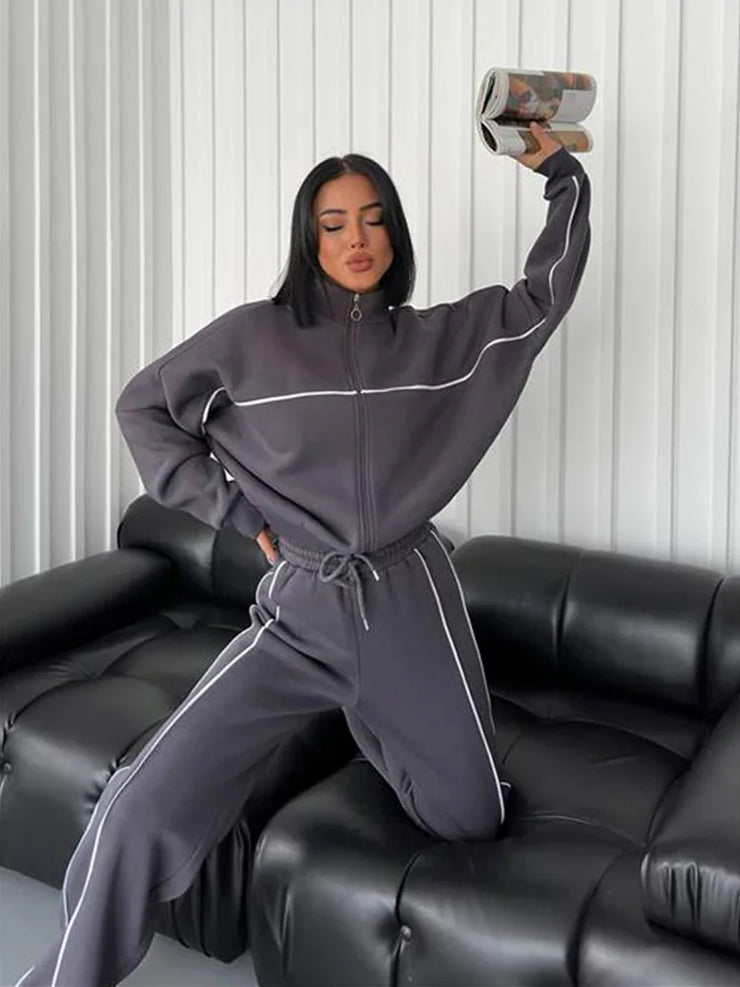 womens clothing 2 pieces set Casual Sports Suits Long Sleeved Half High Collar Cardigan Sweater Trouser Tracksuit Women Clothing