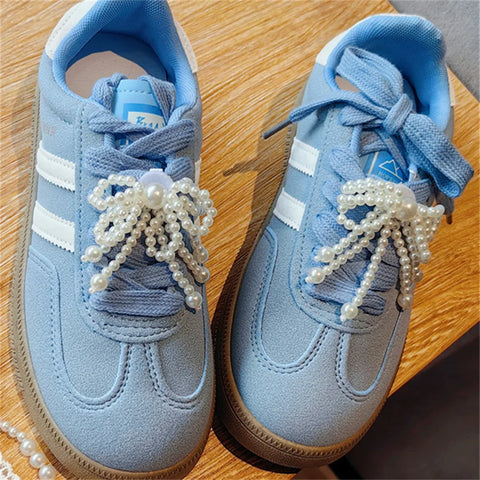 Fashion lace pearl bow shoelace buckle Sneakers decorative charm shoe flower buckle Men&