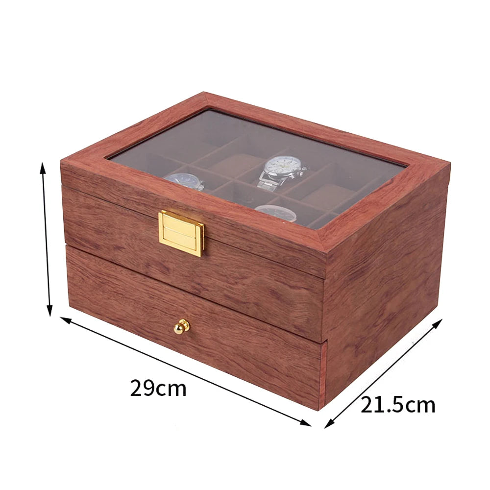 20 Slots Wooden Organizer Jewelry & Watches Display Case Storage Box with Drawer